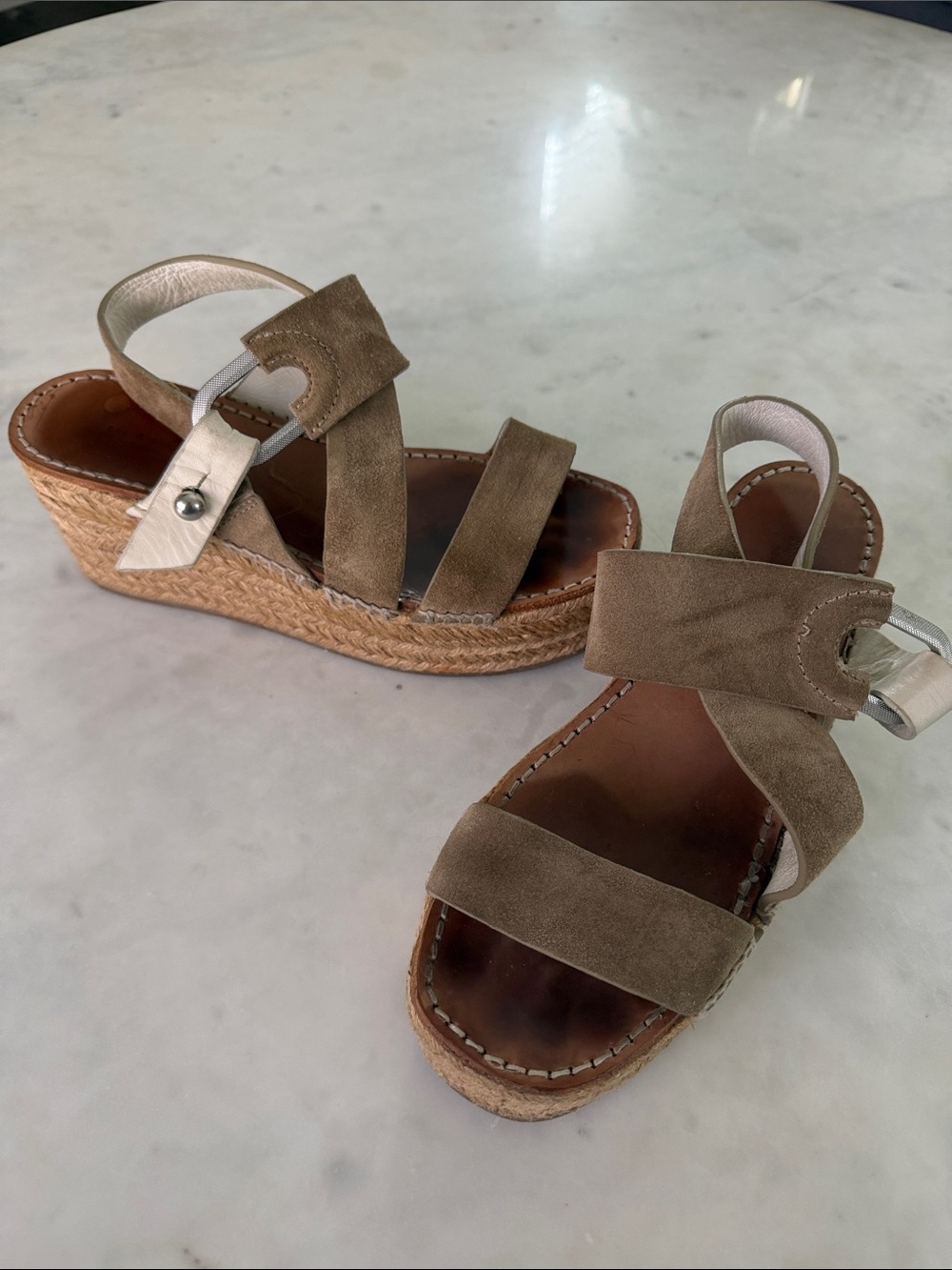 rag & bone Taupe Suede Espadrille Wedge Sandals Size 6/6.5 (EU 36.5)